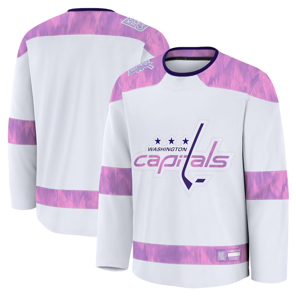 MATTH W.Capitals White 2024 Hockey Fights Cancer Practice Jerseys