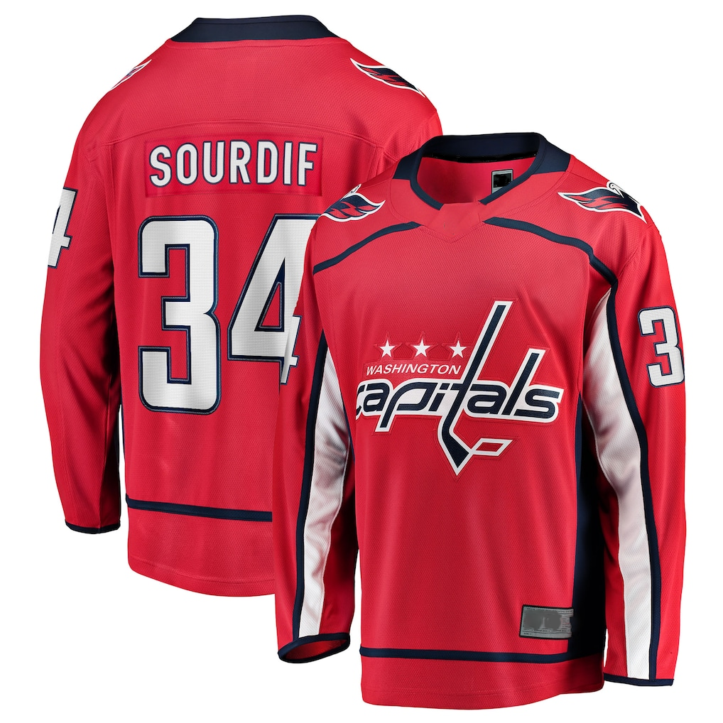 MATTH W.Capitals #34 Justin Sourdif Red Home Breakaway Jerseys