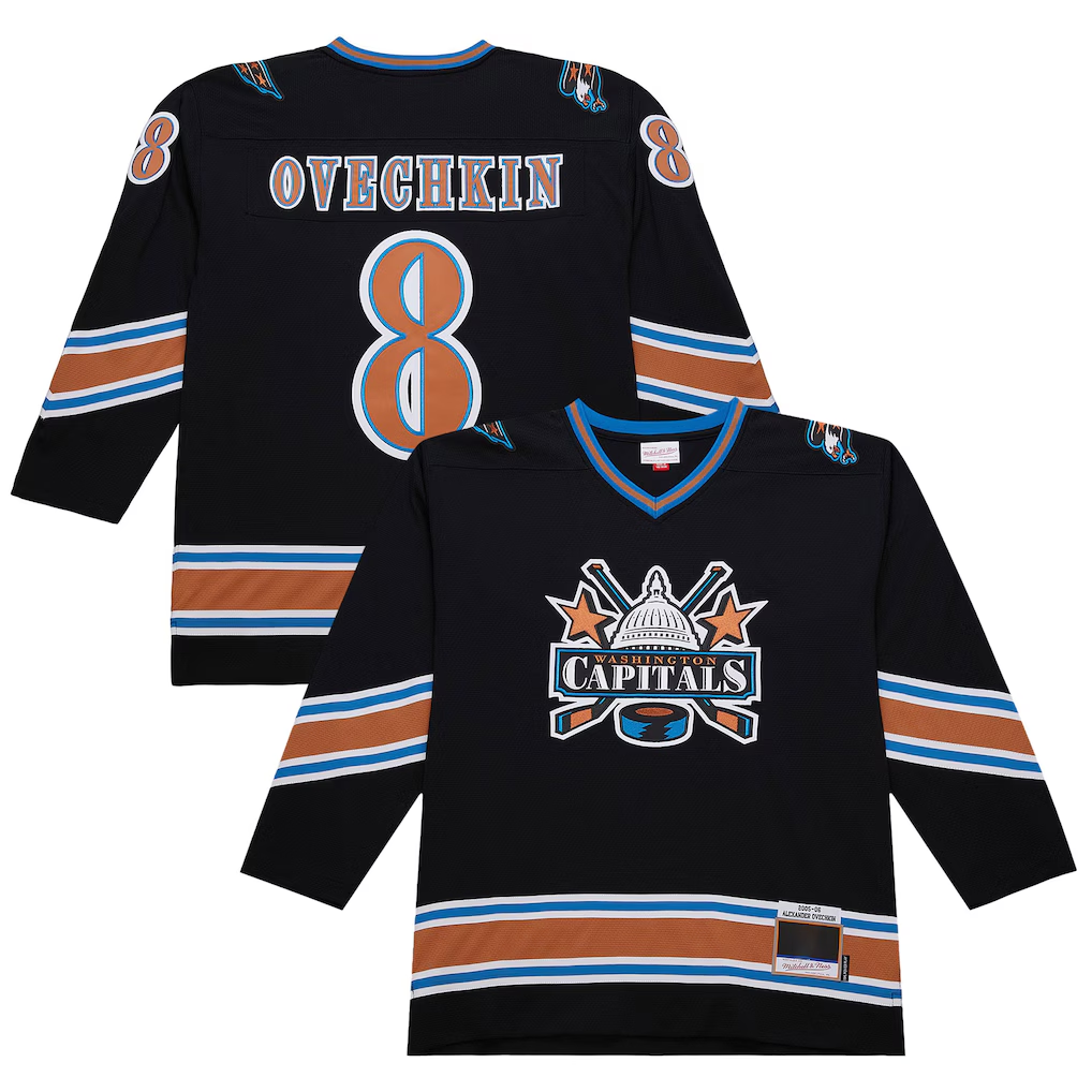 MATTH W.Capitals #8 Alexander Ovechkin Mitchell & Ness Black 2005-06 Power Play Jerseys