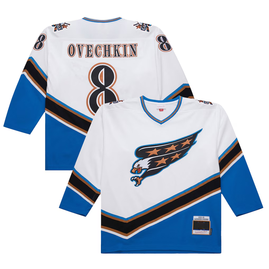MATTH W.Capitals #8 Alexander Ovechkin Mitchell & Ness White 2005-06 Power Play Jerseys