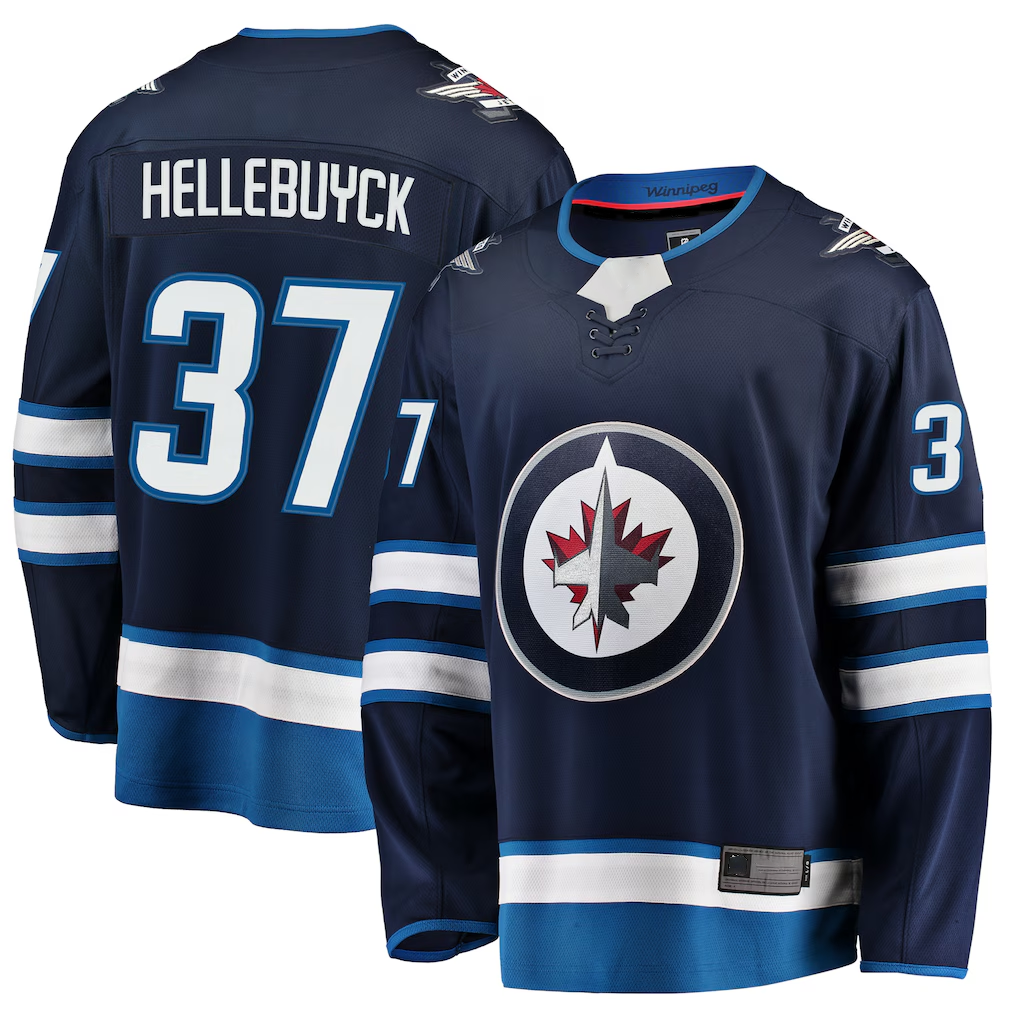MATTH W.Jets #37 Connor Hellebuyck Navy Breakaway Replica Jerseys