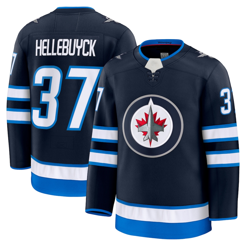 MATTH W.Jets #37 Connor Hellebuyck Navy Home Premium Jerseys