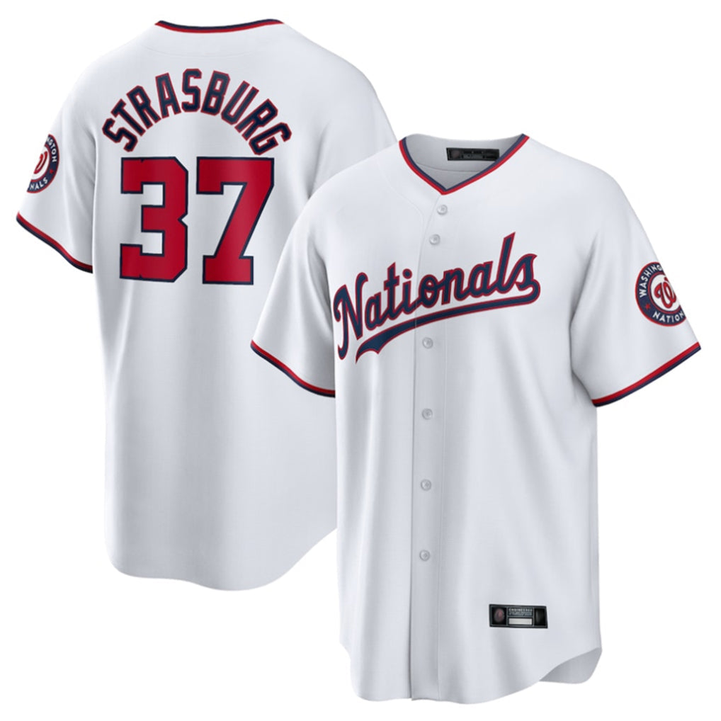 MATTH W.Nationals #37 Stephen Strasburg Player White Home Game Stitched Jerseys